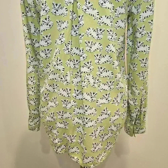 Beach Lunch Lounge Long Sleeve Button-up Cat print Shirt Blouse Women's SP - Picture 7 of 9